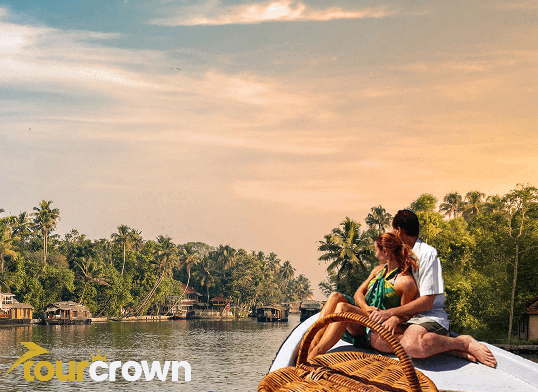 Romantic honeymoon couple discovering the charm of South India with Tour Crown